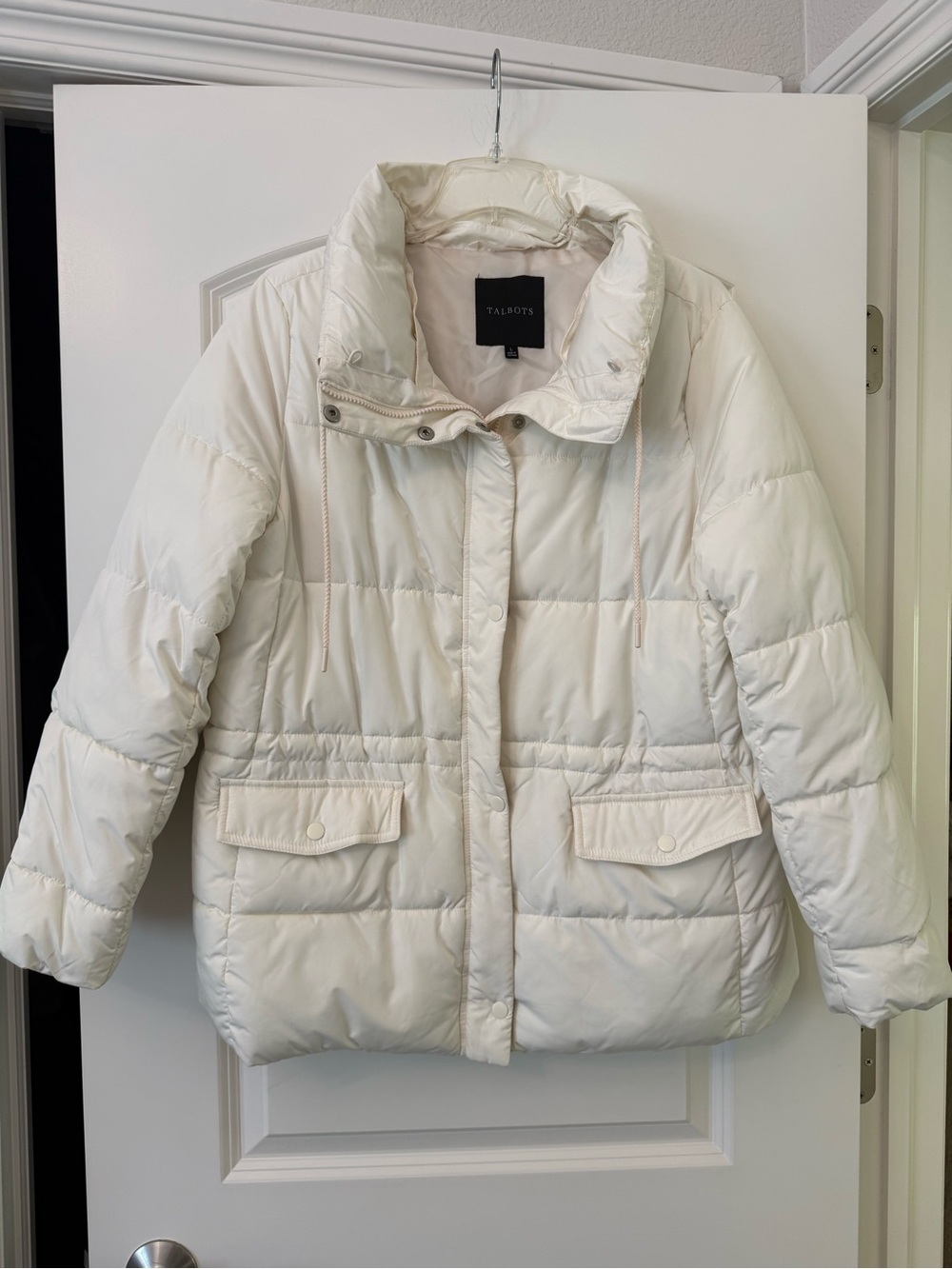 Talbots Cream Quilted Puffer Jacket with High Collar